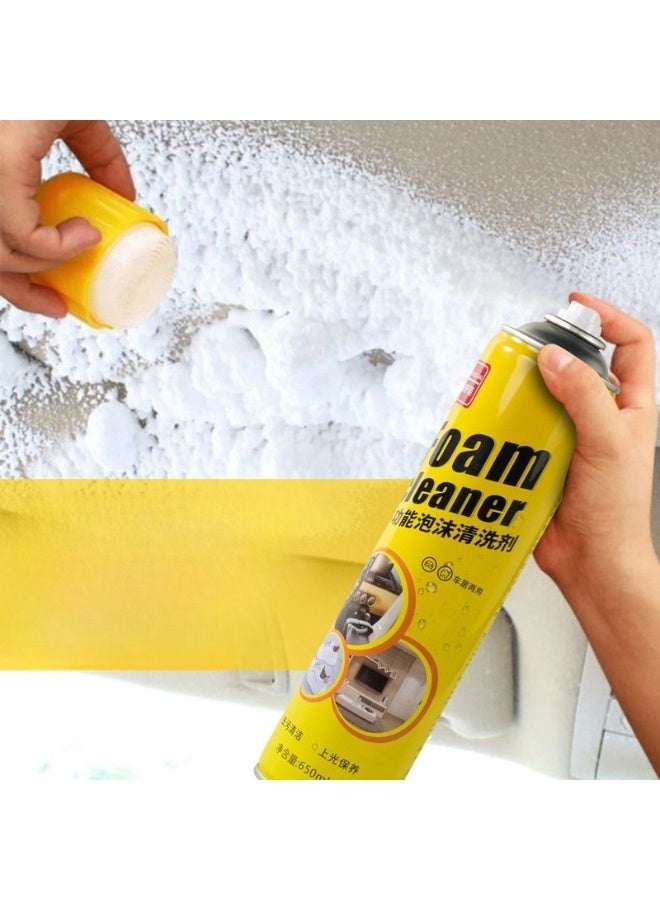 بخاخ رغوي متعدد الاستخدامات 650 مل لتنظيف السيارة والمنزل برائحة الليمون – مع فرشاة مدمجة في الغطاء لسهولة التنظيف، منظف فعال للأقمشة، الأرضيات، السجاد، الستائر، الأسطح المطلية، البلاط، الأجهزة المنزلية، والمعادن - Image 4